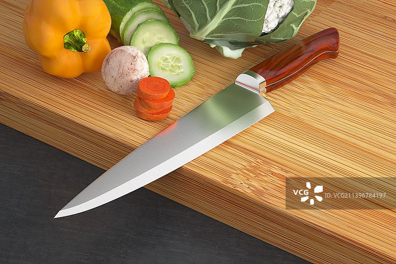 三维渲染插图案板刀具厨房背景图片素材