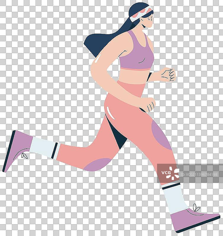 运动跑步女孩扁平插画元素图片素材
