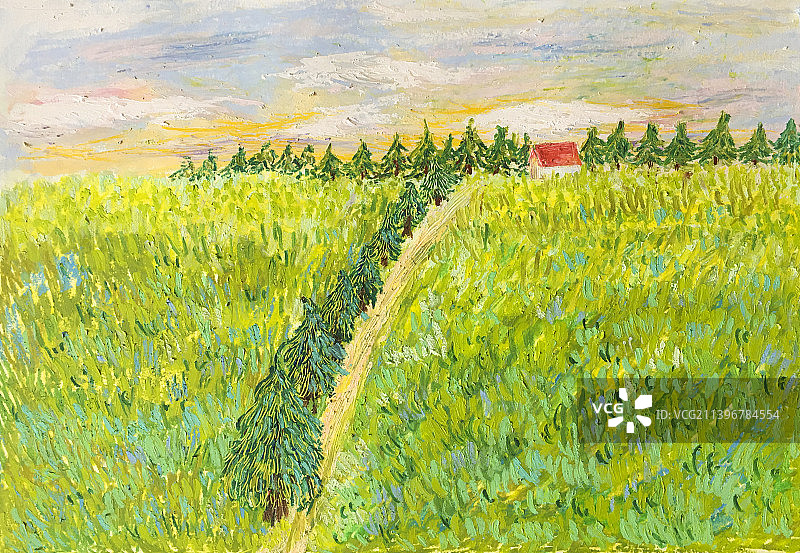 春天田野自然风景插画图片素材