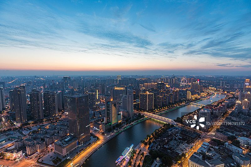 天津城市风光夜景日落建筑群图片素材