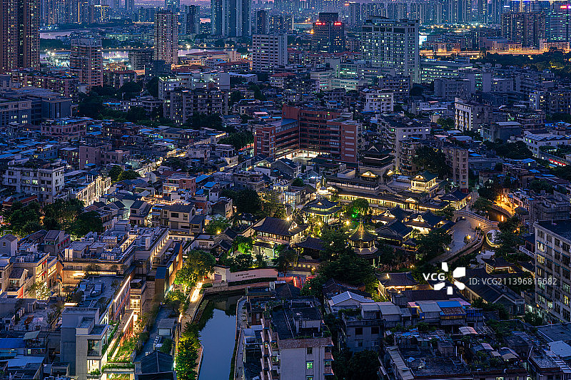 广州粤剧艺术博物馆和永庆坊旅游区航拍夜景图片素材