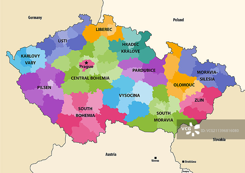 与邻国接壤的捷克共和国区域地图图片素材