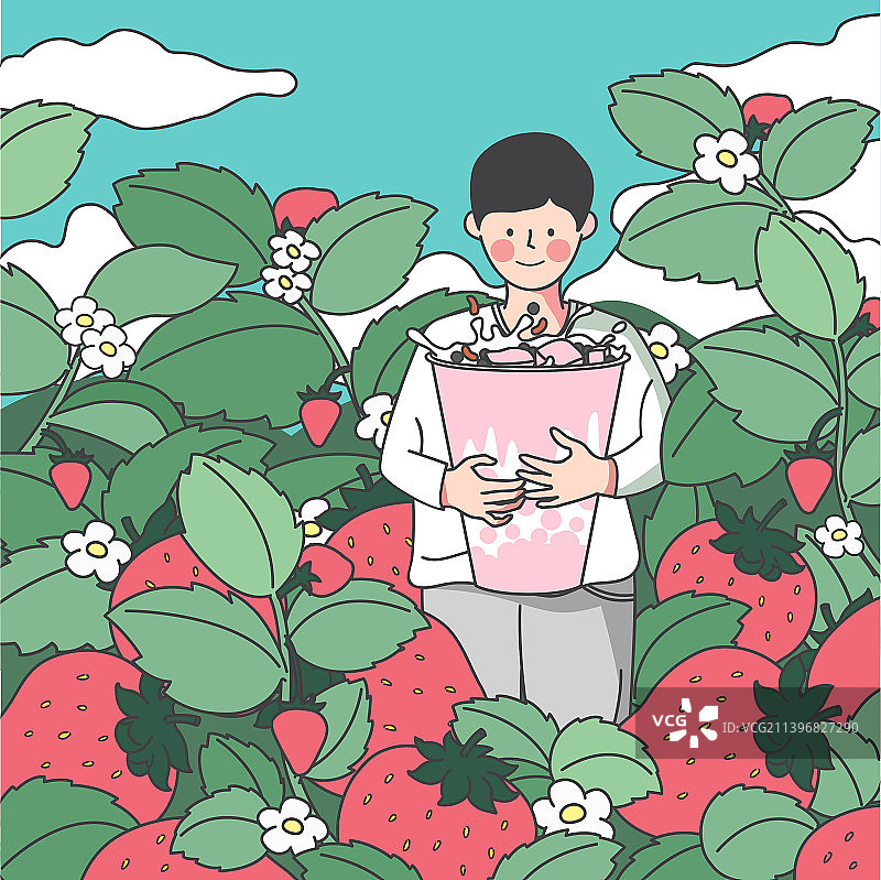 草莓奶茶插画图片素材