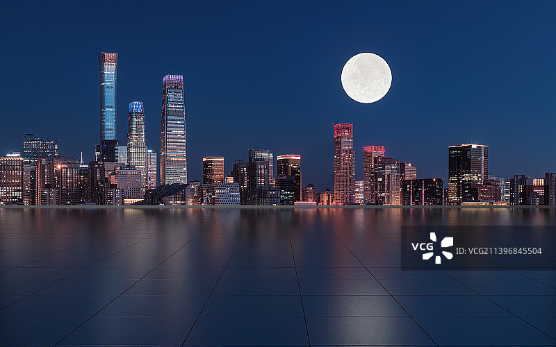 城市现代建筑中秋节满月夜景图片素材
