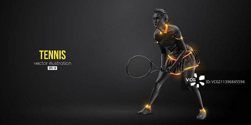 黑色背景上的抽象网球运动员剪影图片素材