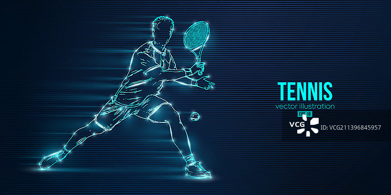 蓝色背景网球运动员抽象轮廓图片素材