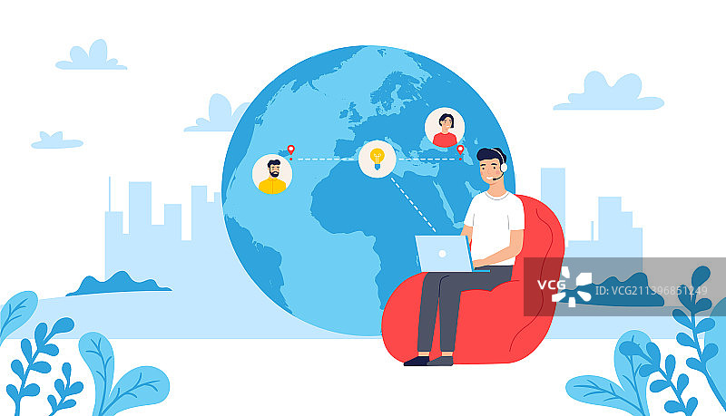 远程办公的男人戴着耳机图片素材