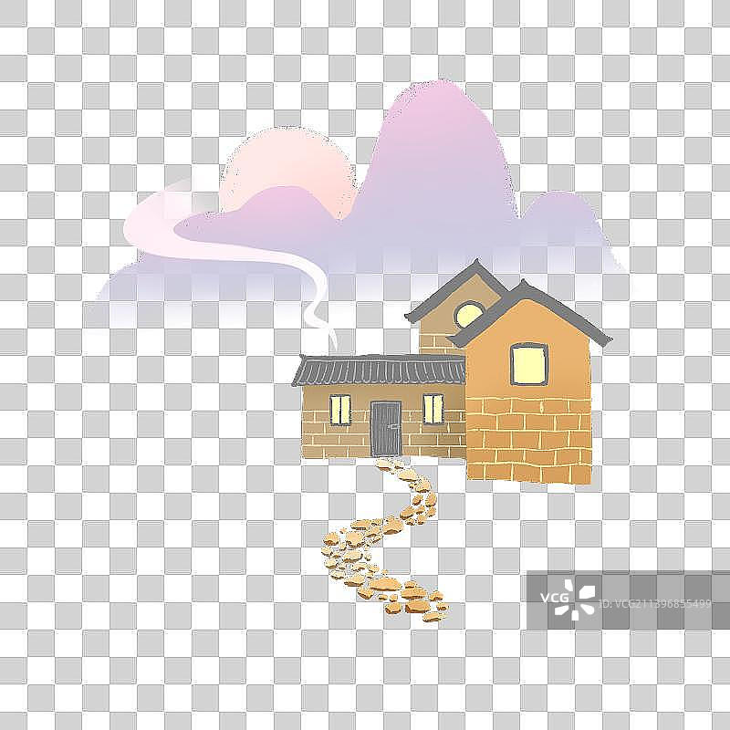 清晨乡村日出时候的宁静小屋图片素材