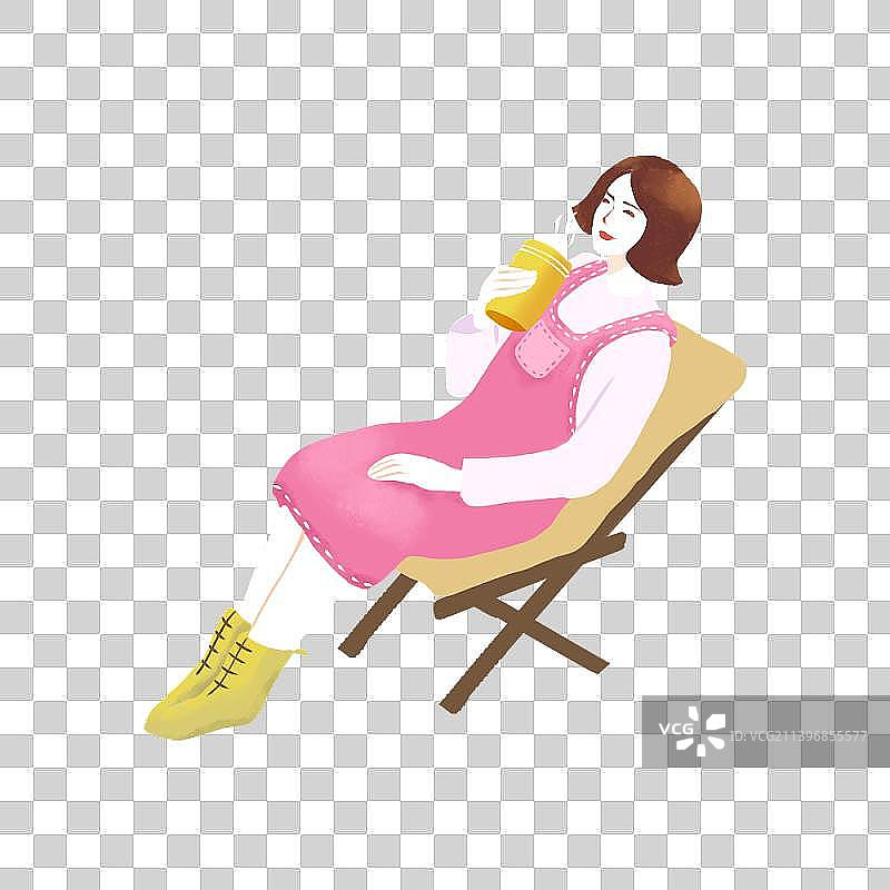 女孩休闲地坐在椅子上手里拿着咖啡图片素材