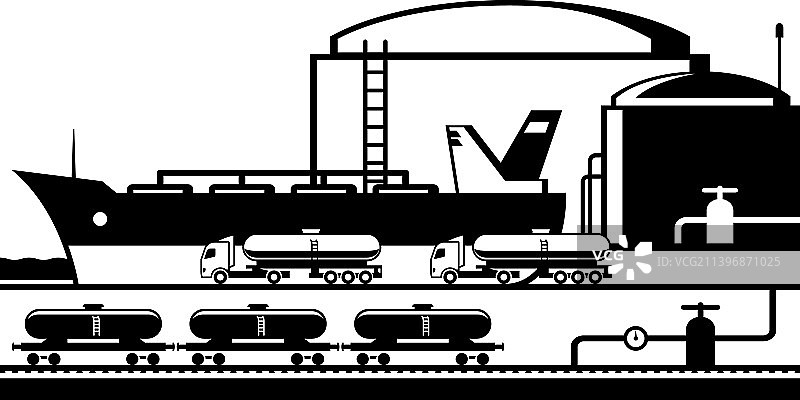 油库码头的油罐车和储罐图片素材