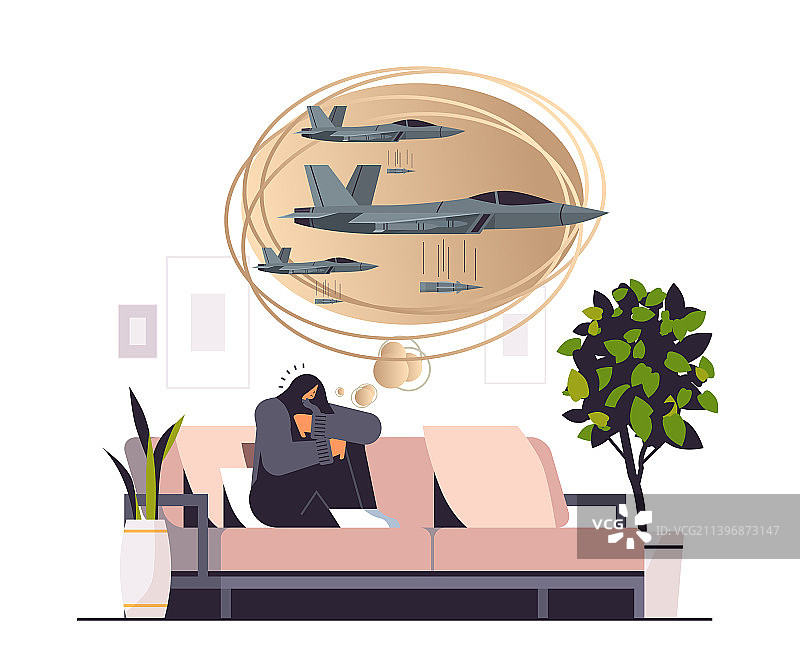 经历战争恐怖的沮丧疲惫的女人图片素材