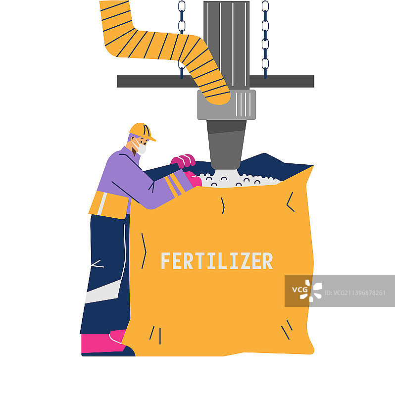 工厂工人用肥料装袋扁平插画图片素材
