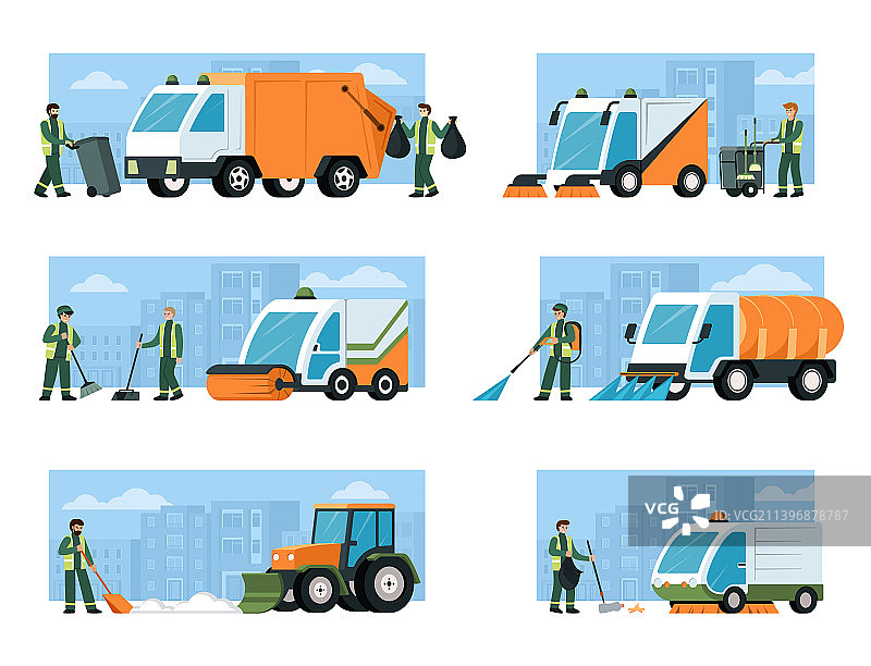 城市清洁运输卡车和重型拖拉机图片素材
