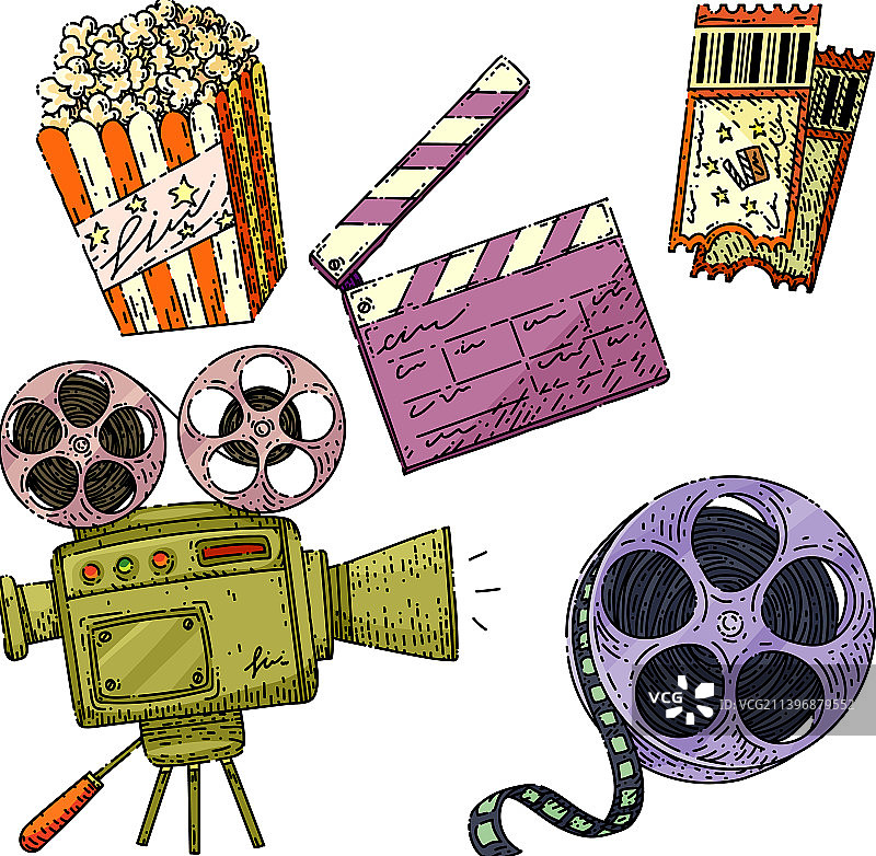 电影院电影场景手绘草图图片素材