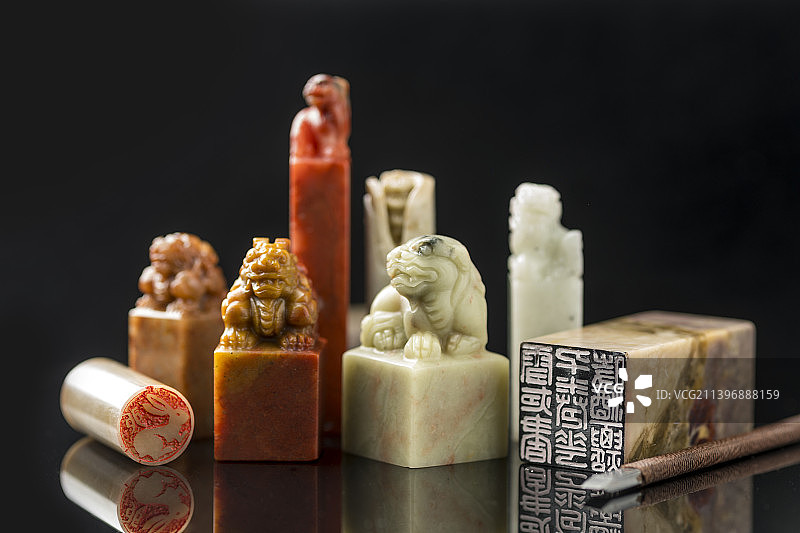 寿山石青田石印章篆刻石料章料特写图片素材