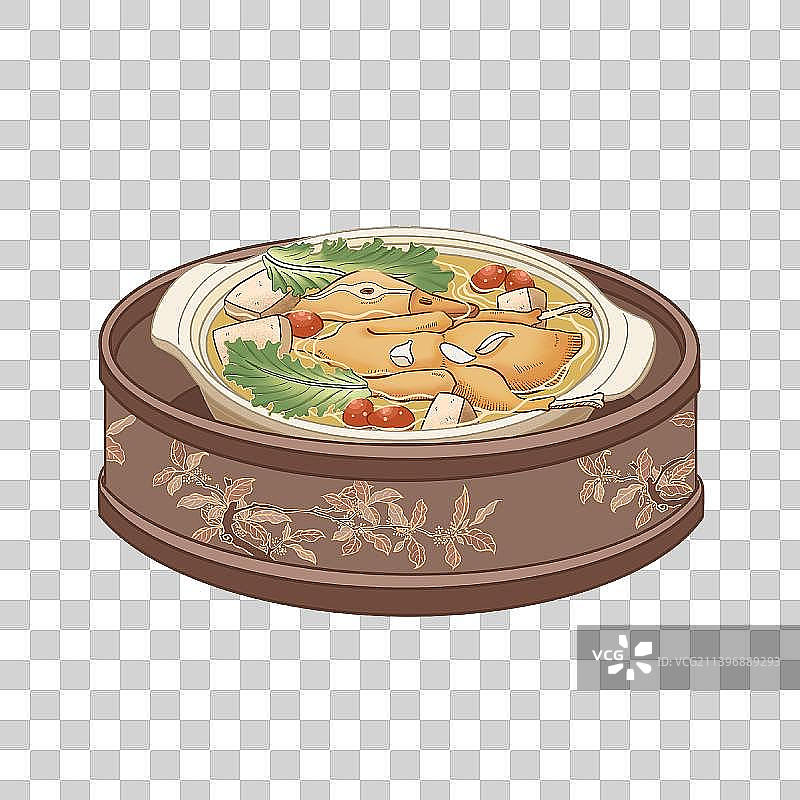 食盒中的处暑百合鸭免抠元素国风线性插画图片素材