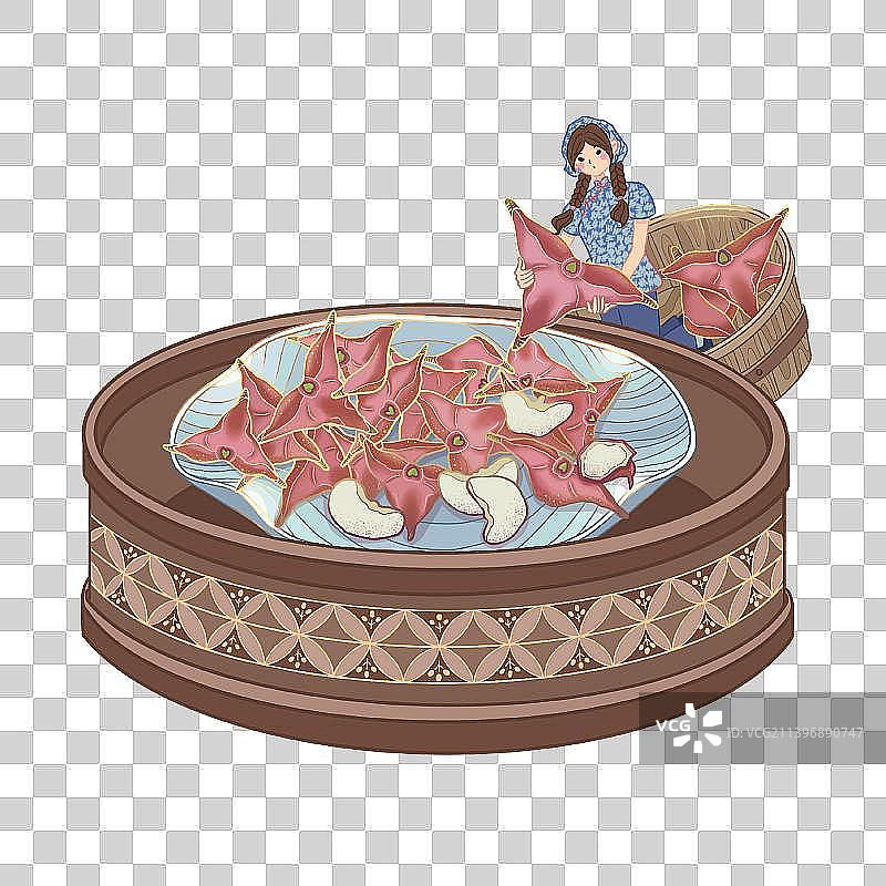 采红菱国风线性插画免抠图元素图片素材