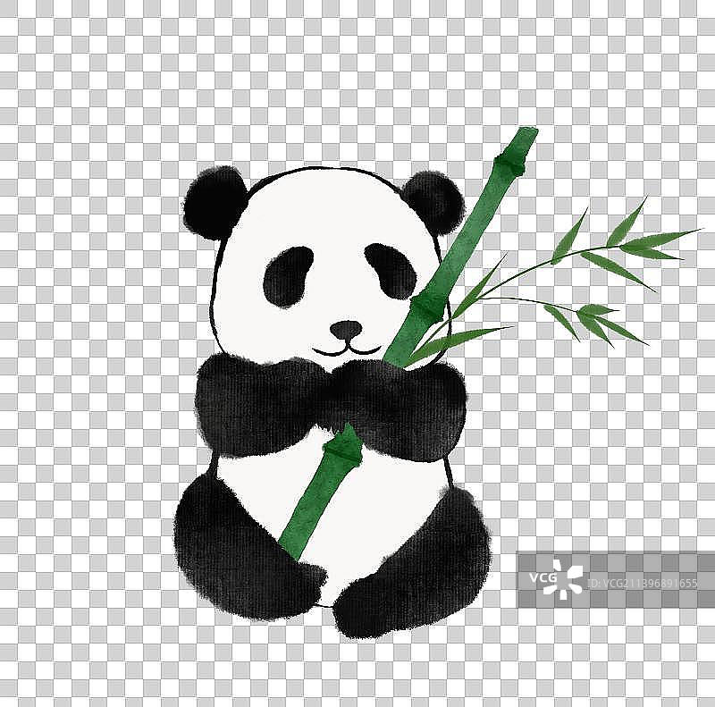 熊猫抱着竹子国画素材图片素材