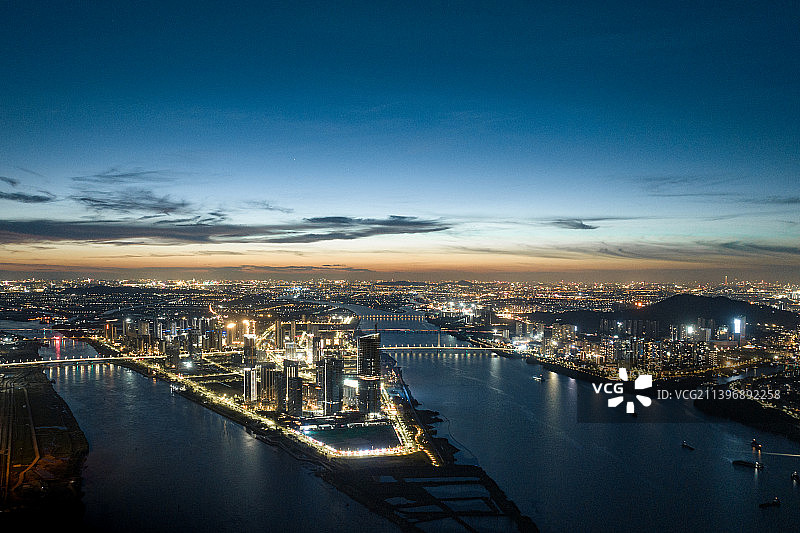 航拍广州南沙明珠湾灵山岛尖夜景图片素材