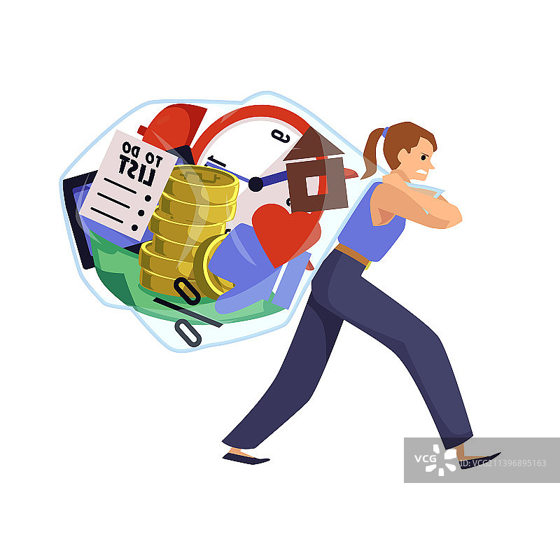 女人扛着沉重的生活负担图片素材