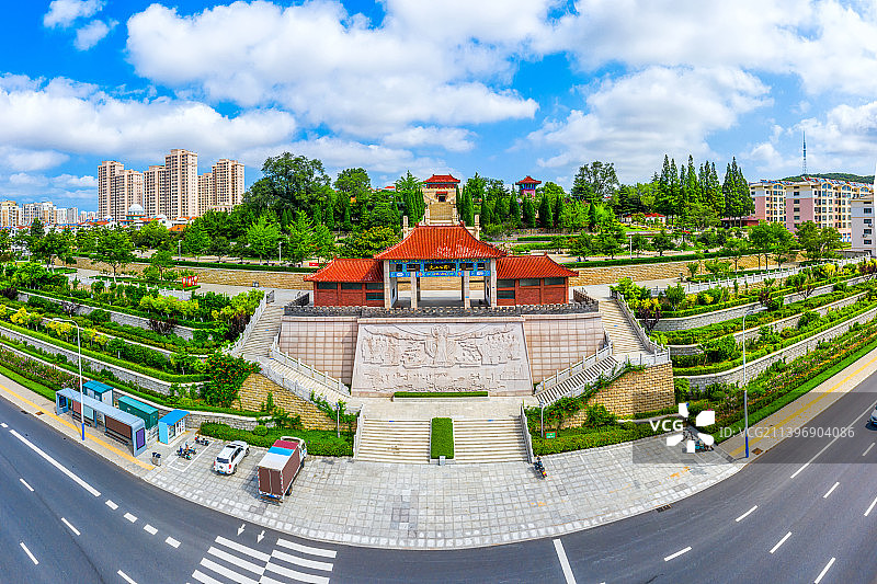 山东省威海市文登区召文台文山公园航拍全景图图片素材