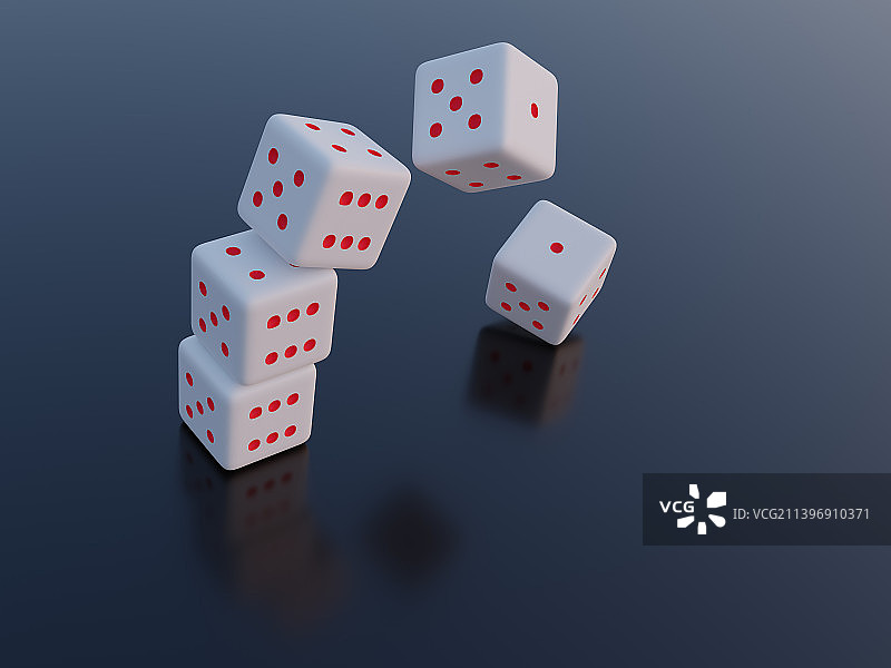3D建模渲染：博弈的骰子跌落定格瞬间图片素材
