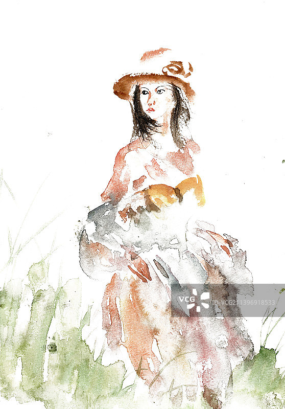 草丛中的少女图片素材