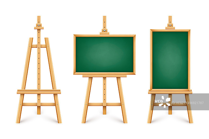 木制画架上的逼真绿色黑板图片素材