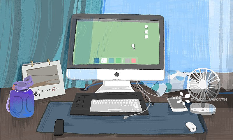 手绘笔触电脑桌面办公插画图片素材