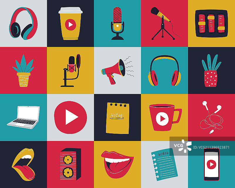 在线播客电台符号图标合集图片素材