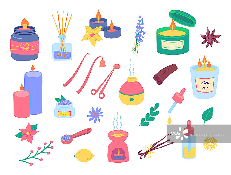 卡通彩色各种芳香疗法元素合集图片素材