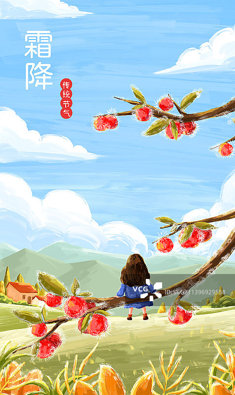 清新风二十四节气霜降插画图片素材