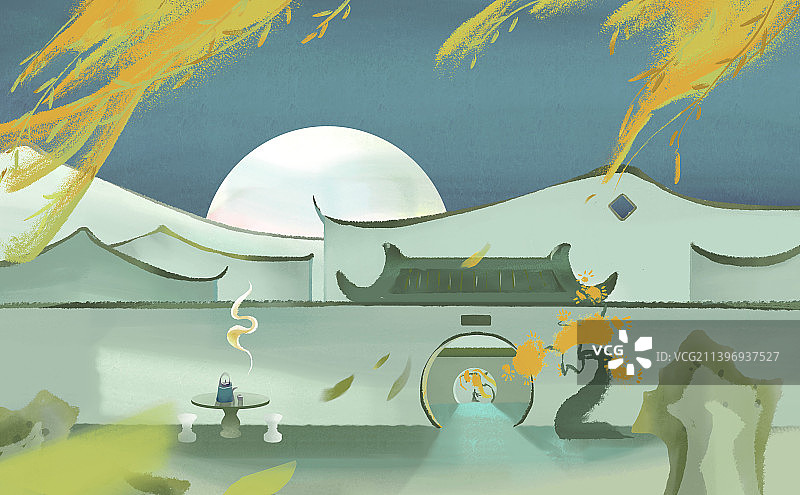 中秋月圆苏州城图片素材