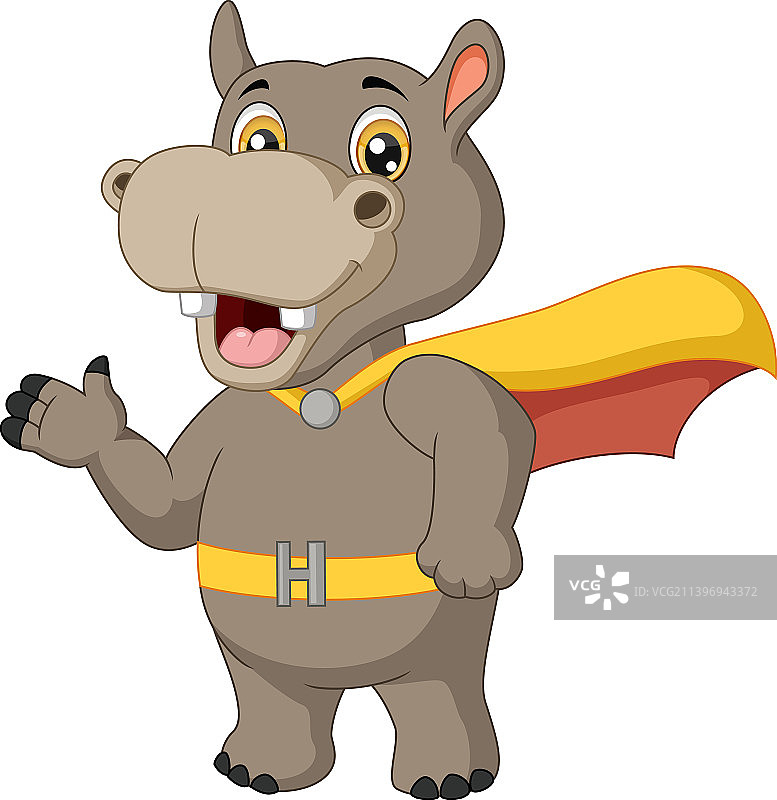 可爱的超级英雄河马卡通挥手图片素材