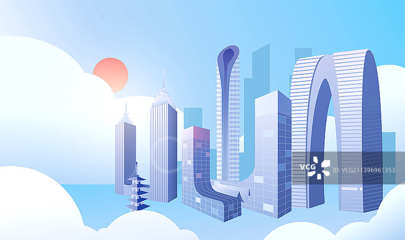 苏州城市剪影矢量分层插画图片素材