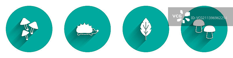 蘑菇刺猬树叶长阴影图标合集图片素材