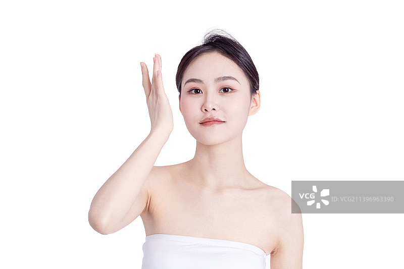 白色背景下女性肖像图片素材