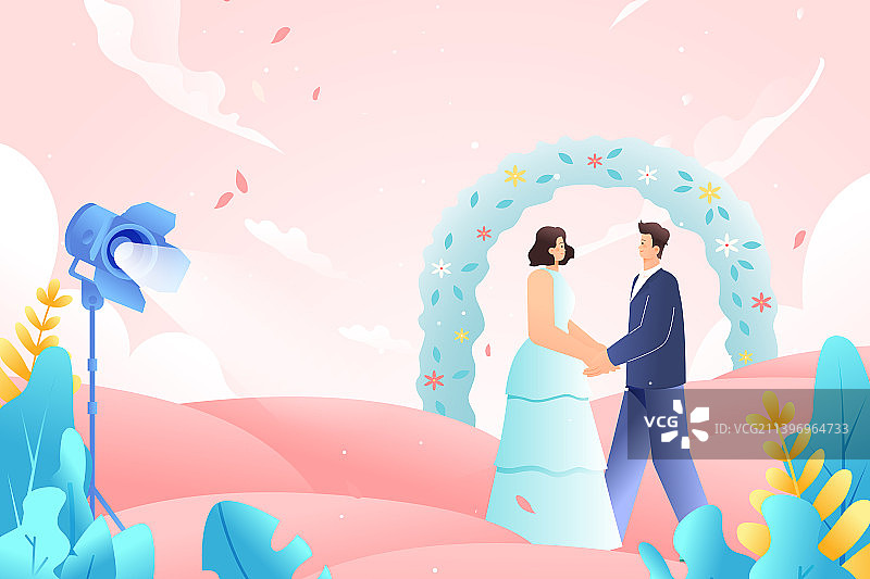 卡通情侣情人节在一起周年庆结婚纪念日恋爱告白求婚策划婚庆浪漫婚姻祝福新婚夫妇度蜜月电商渐变矢量插画图片素材