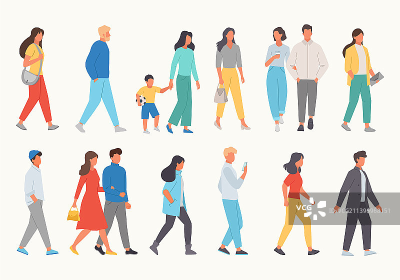 行走的人物角色：男性和女性图片素材