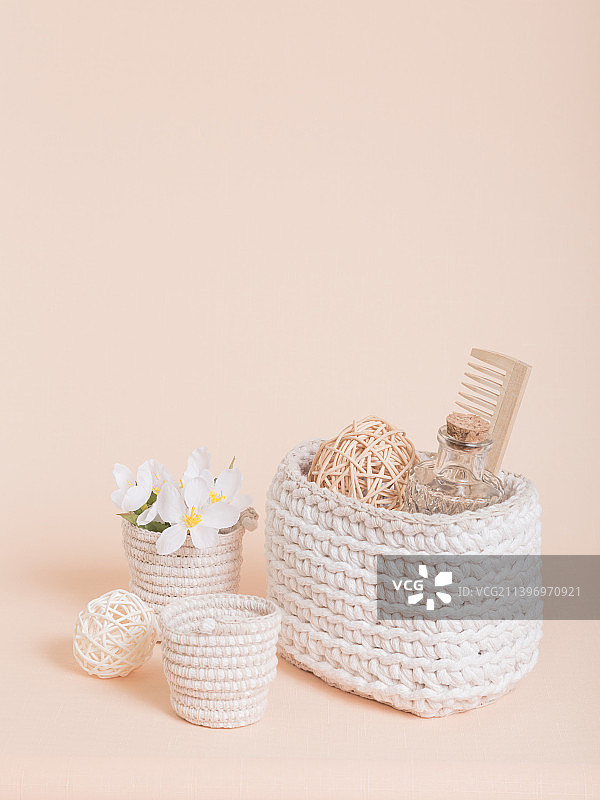 爱好与创意：手工针织棉线收纳篮套装图片素材