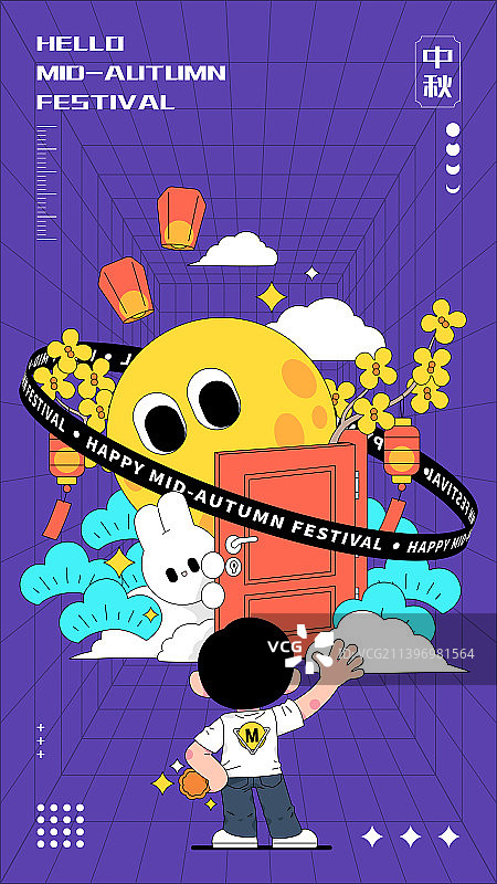 兔子满月和男孩图片素材