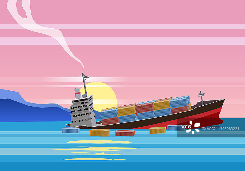 海洋中遇难的货船图片素材