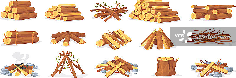 堆叠的柴火木堆木柴篝火卡通图片素材