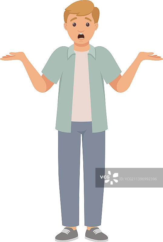 穿着休闲牛仔裤和衬衫的惊讶男人角色图片素材