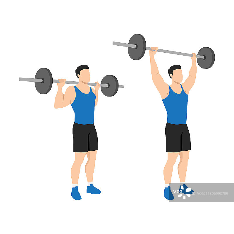 男人颈后杠铃肩上推举图片素材