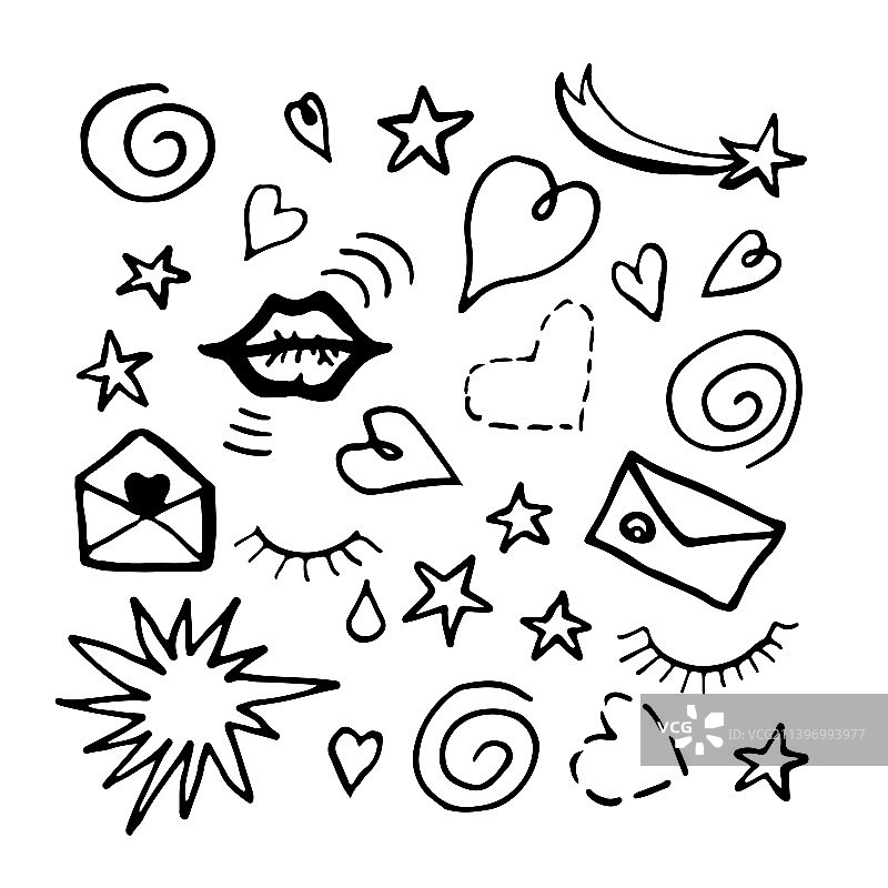 手绘爱心套装图片素材