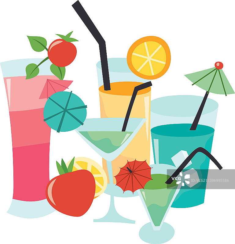 卡通鸡尾酒饮品组合图片素材