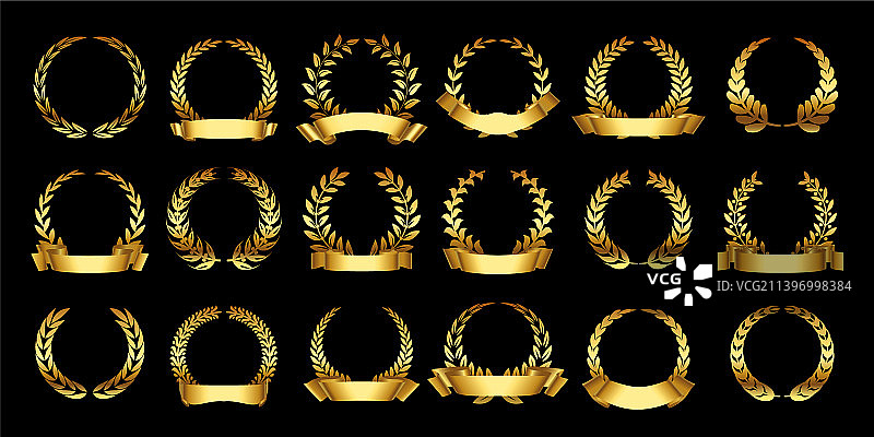 金色月桂花环罗马奖杯徽章图片素材