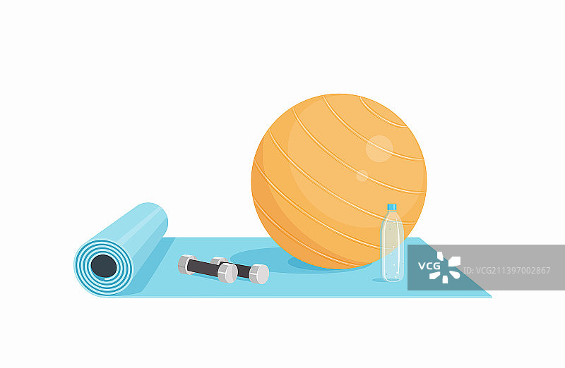 瑜伽垫、健身球、哑铃、水瓶图片素材