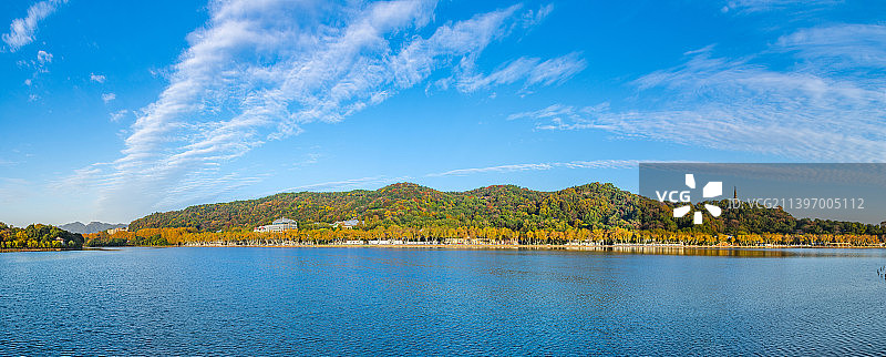 宝石山全景 北山街 保俶塔 杭州风光 西湖山水 杭州西湖 秋天风光 秋景 宽幅山水背景图片素材